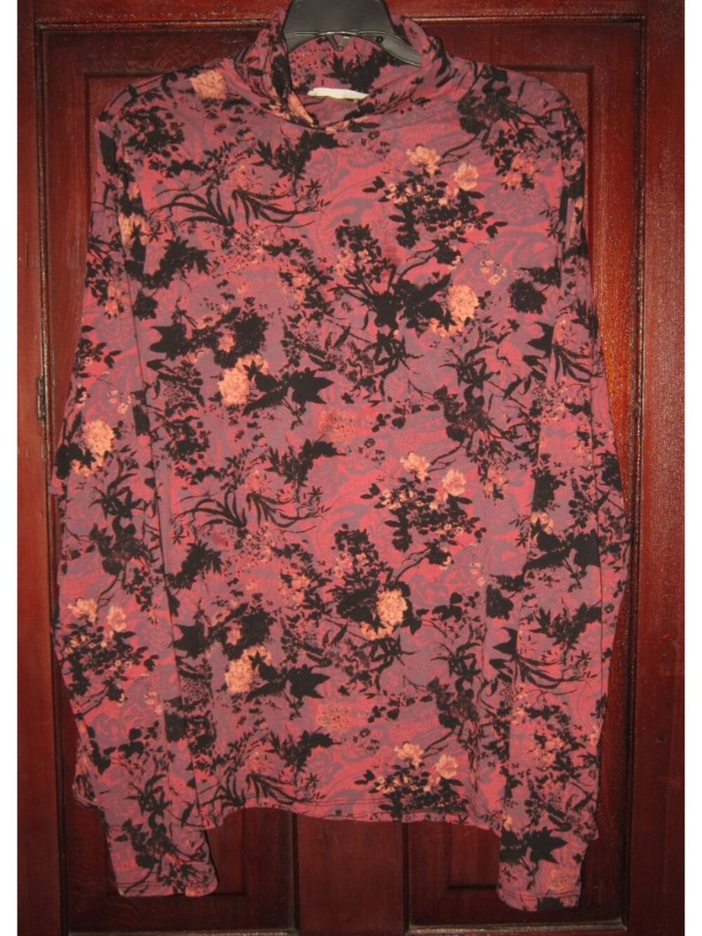 Peruvian Connection XXL Knit Top Shirt Turtleneck Pima Cotton Floral Print Peru